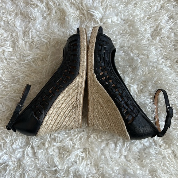 Nine West Faux Leather Woven Espadrille wedge platform Heel Shoes Sz 10 Black - Picture 7 of 8